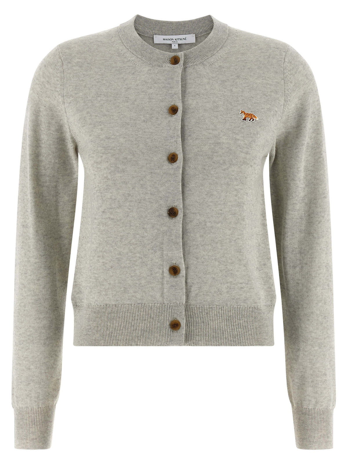 Maison Kitsuné Women's Crew Neck Virgin Wool Cardigan - Gray