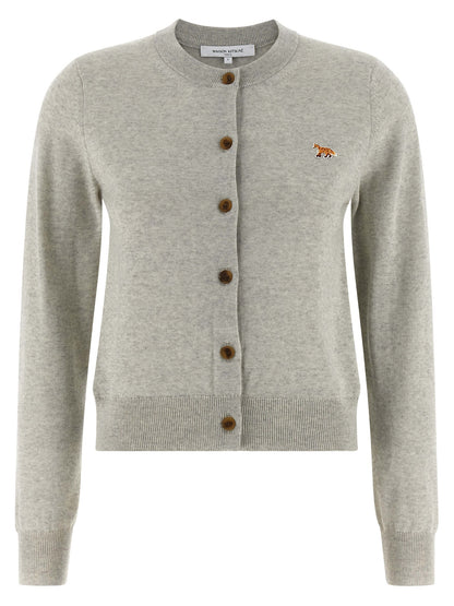 Maison Kitsuné Women's Crew Neck Virgin Wool Cardigan - Gray