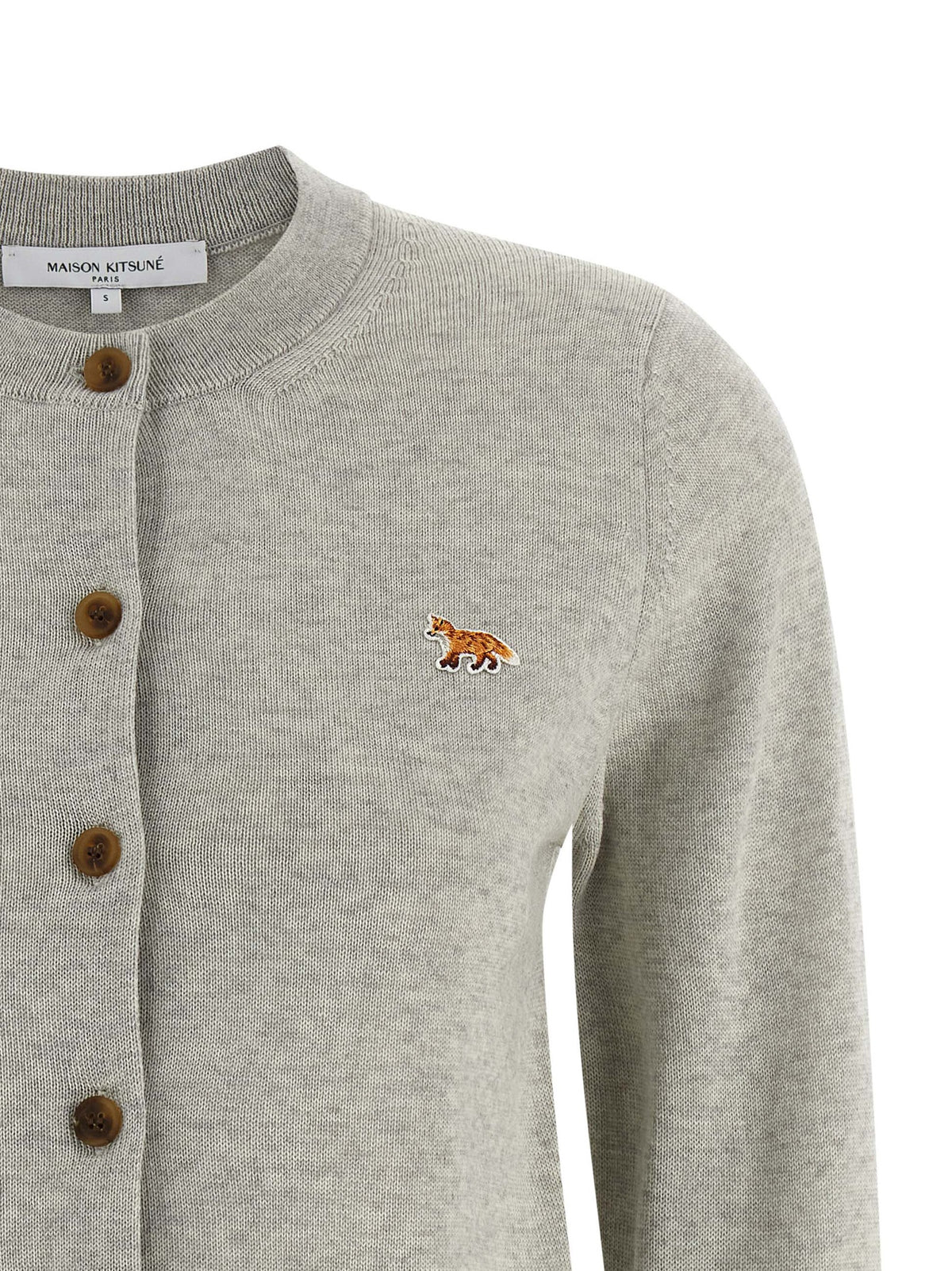 Maison Kitsuné Women's Crew Neck Virgin Wool Cardigan - Gray