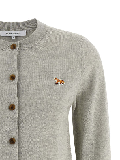 Maison Kitsuné Women's Crew Neck Virgin Wool Cardigan - Gray