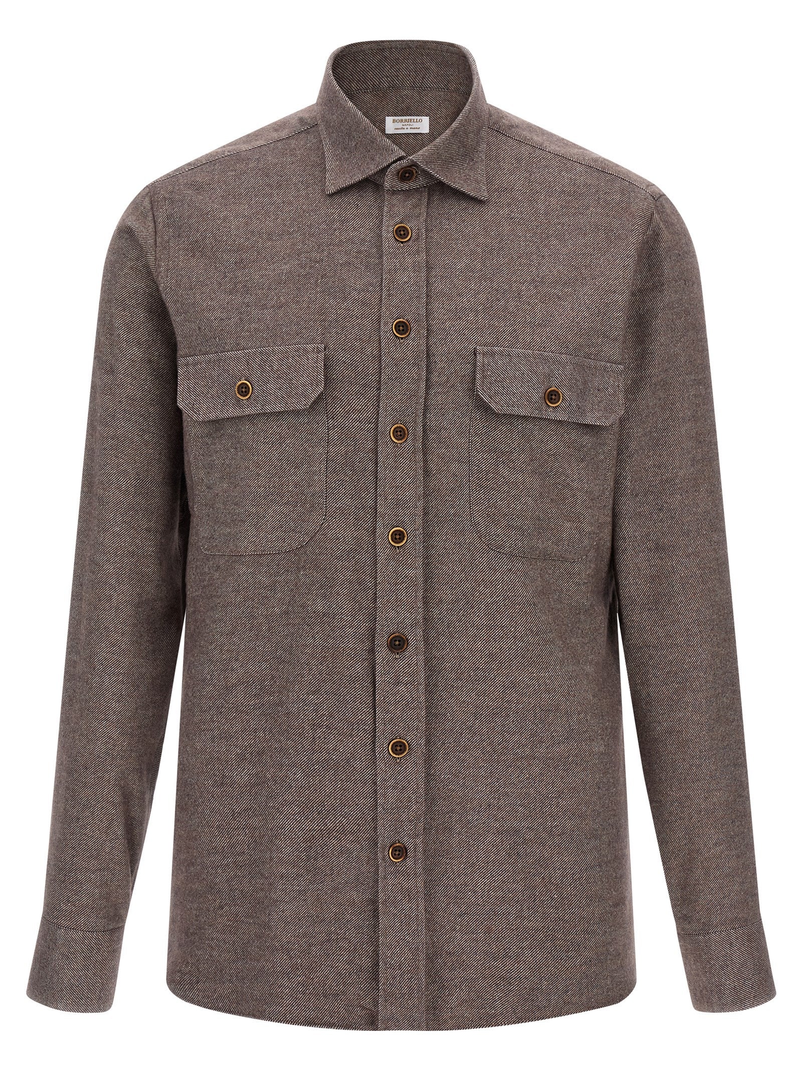 Shirt by BORRIELLO for men in cotton flannel brown, patterned & striped features an polished silhouette, showcasing a sophisticated and detail for a truly polished finish.