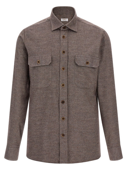 Shirt by BORRIELLO for men in cotton flannel brown, patterned & striped features an polished silhouette, showcasing a sophisticated and detail for a truly polished finish.