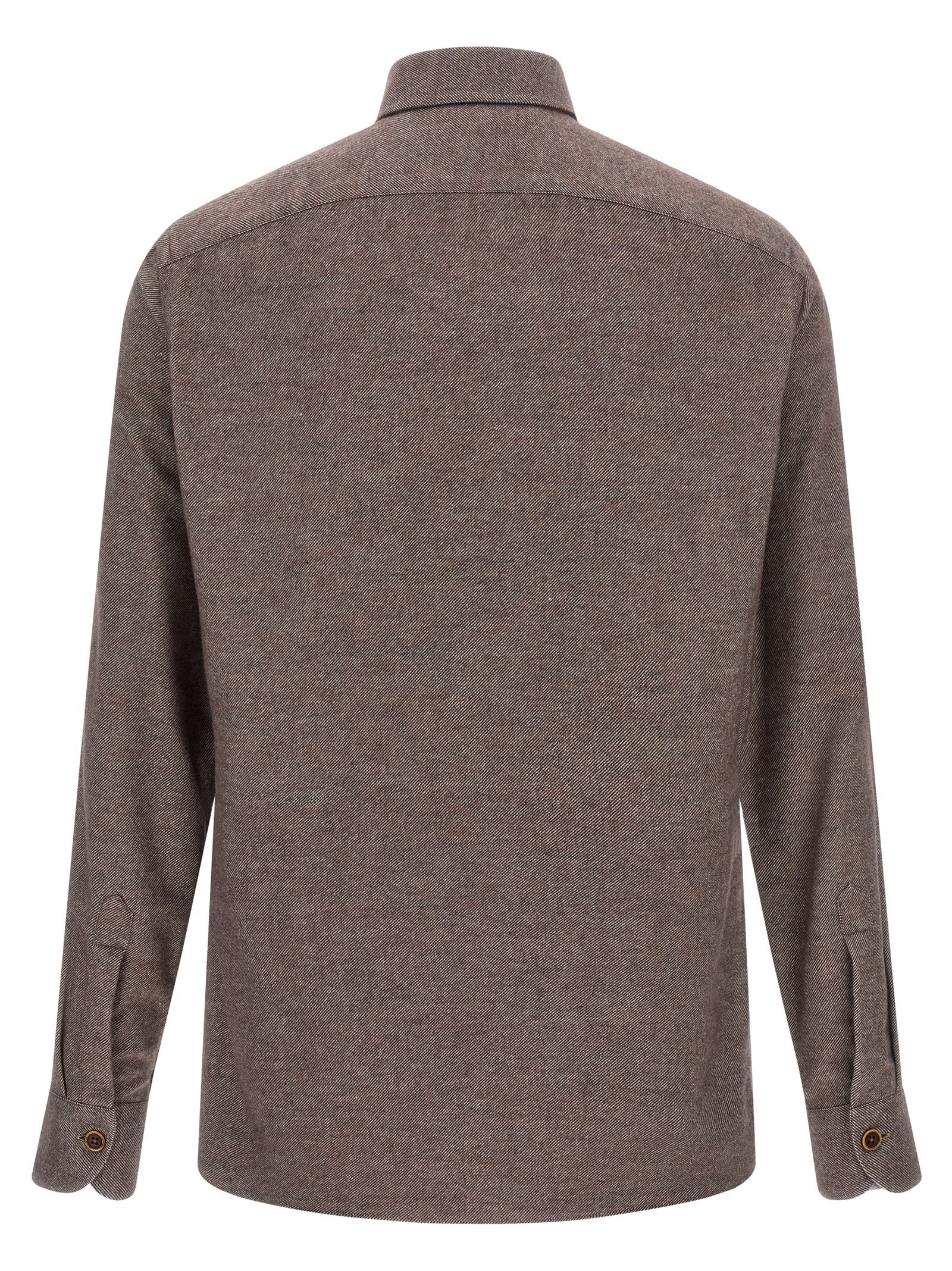 Shirt by BORRIELLO for men in cotton flannel brown, patterned & striped showcases a sharp silhouette, elegantly detailed with a sharp and sharp .