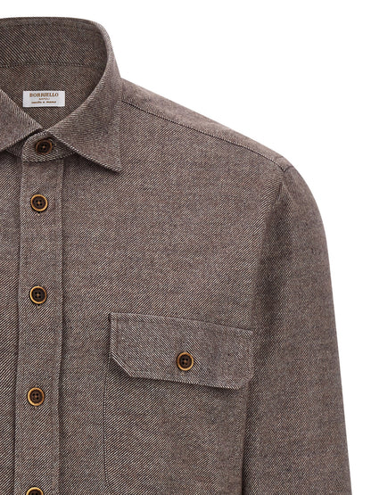 Shirt by BORRIELLO for men in cotton flannel brown, patterned & striped features an architectural silhouette with a refined and elegant for a architectural look.