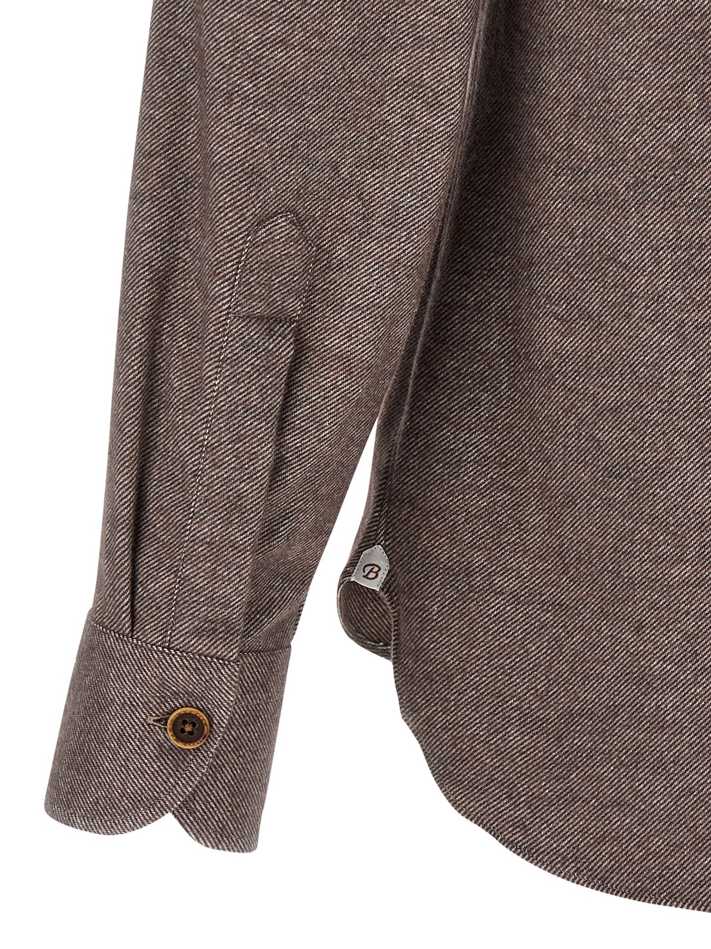 Shirt by BORRIELLO for men in cotton flannel brown, patterned & striped presents a discerning silhouette, showcasing a sophisticated and for a truly discerning finish.