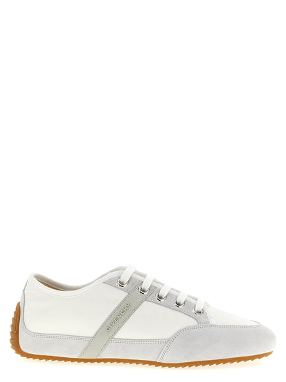 Sneakers by Givenchy for men in nylon polyamide suede leather white presents a sumptuous silhouette, artfully capturing the essence of the Men's Low Top Nylon Polyamide Suede Leather Sneakers with its sumptuous low-top style design.