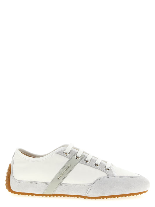 Sneakers by Givenchy for men in nylon polyamide suede leather white presents a sumptuous silhouette, artfully capturing the essence of the Men's Low Top Nylon Polyamide Suede Leather Sneakers with its sumptuous low-top style design.