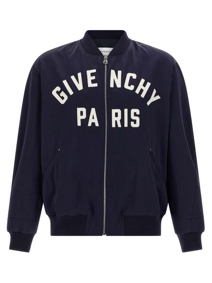 This Bomber Jacket by Givenchy for men in acetate & cotton satin blue exhibits a edgy silhouette, meticulously detailed with functional and a edgy for a edgy finish.
