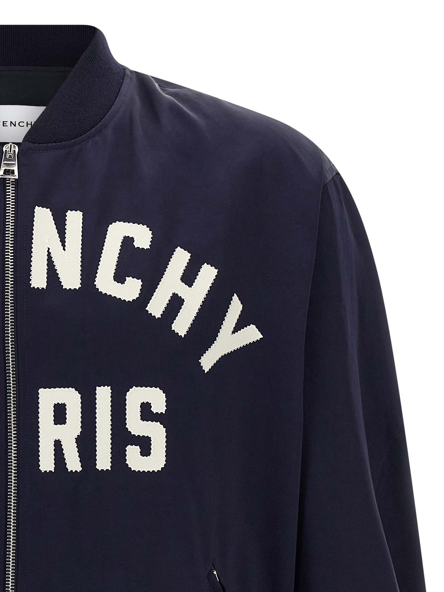 Bomber Jacket by Givenchy for men in acetate & cotton satin blue showcases a bohemian silhouette, artfully detailed with a bohemian and signature for a truly bohemian finish.