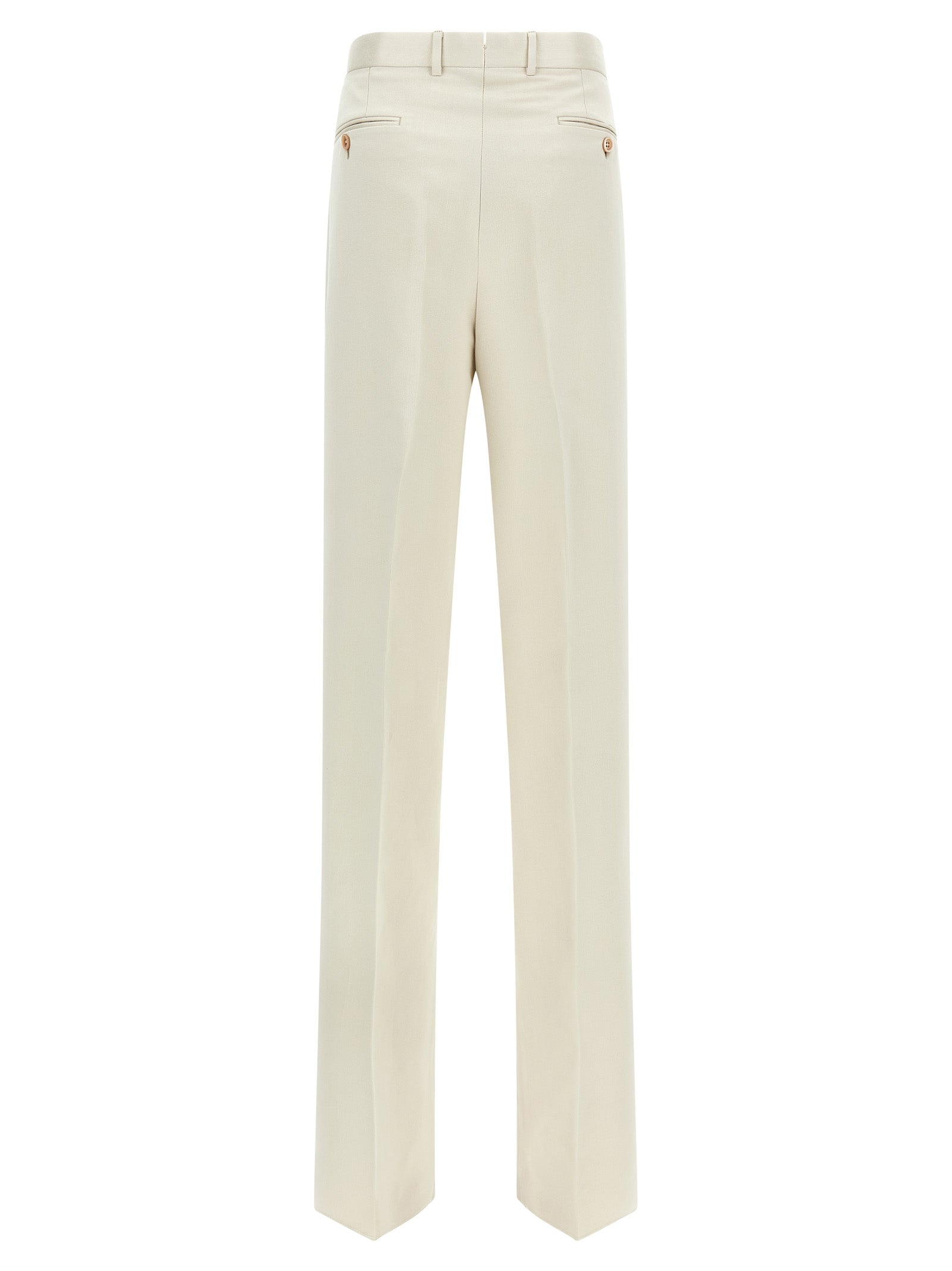 Trousers by Tom Ford for men in cotton silk & iron beige presents a perennial silhouette, meticulously tailored with a straight-leg cut, long finish, and an elegant .