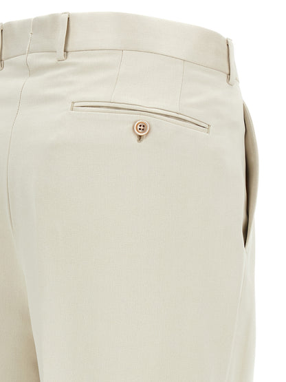 Trousers by Tom Ford for men in cotton silk & iron beige features a sculptural silhouette, showcasing a sculptural straight-leg and long with a sophisticated for a sculptural finish.