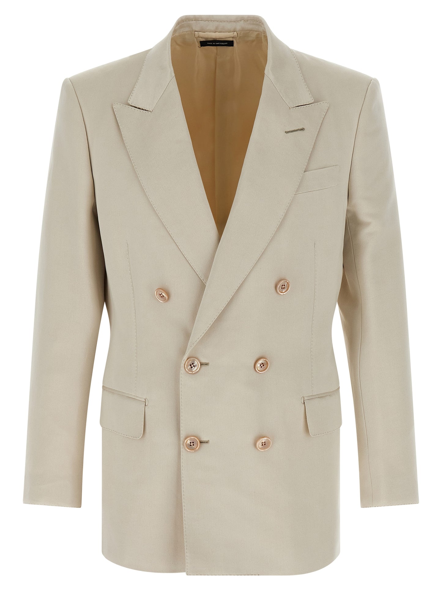 Blazer by Tom Ford for men in silk cotton & cupro beige & pearl features an stylish silhouette, showcasing a sophisticated and stylish for a truly stylish finish.