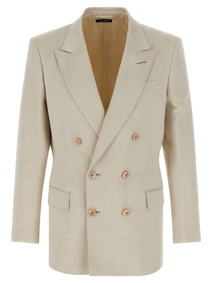 Blazer by Tom Ford for men in silk cotton & cupro beige & pearl features an stylish silhouette, showcasing a sophisticated and stylish for a truly stylish finish.