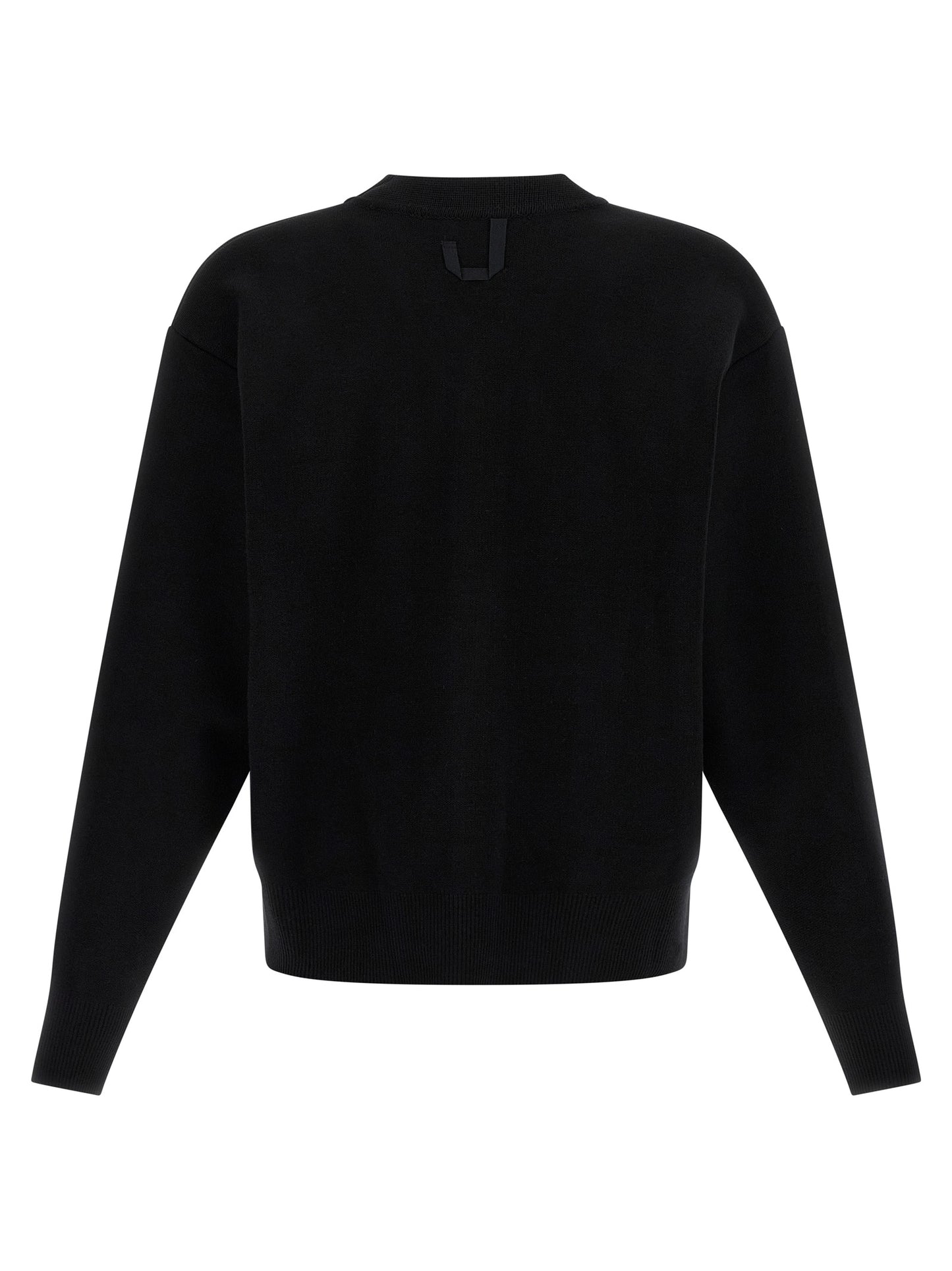 Cardigan by Jacquemus for men in polyamide & merino wool black showcases a captivating silhouette, artfully detailed with a captivating and v-neck neckline for a truly sophisticated captivating look.