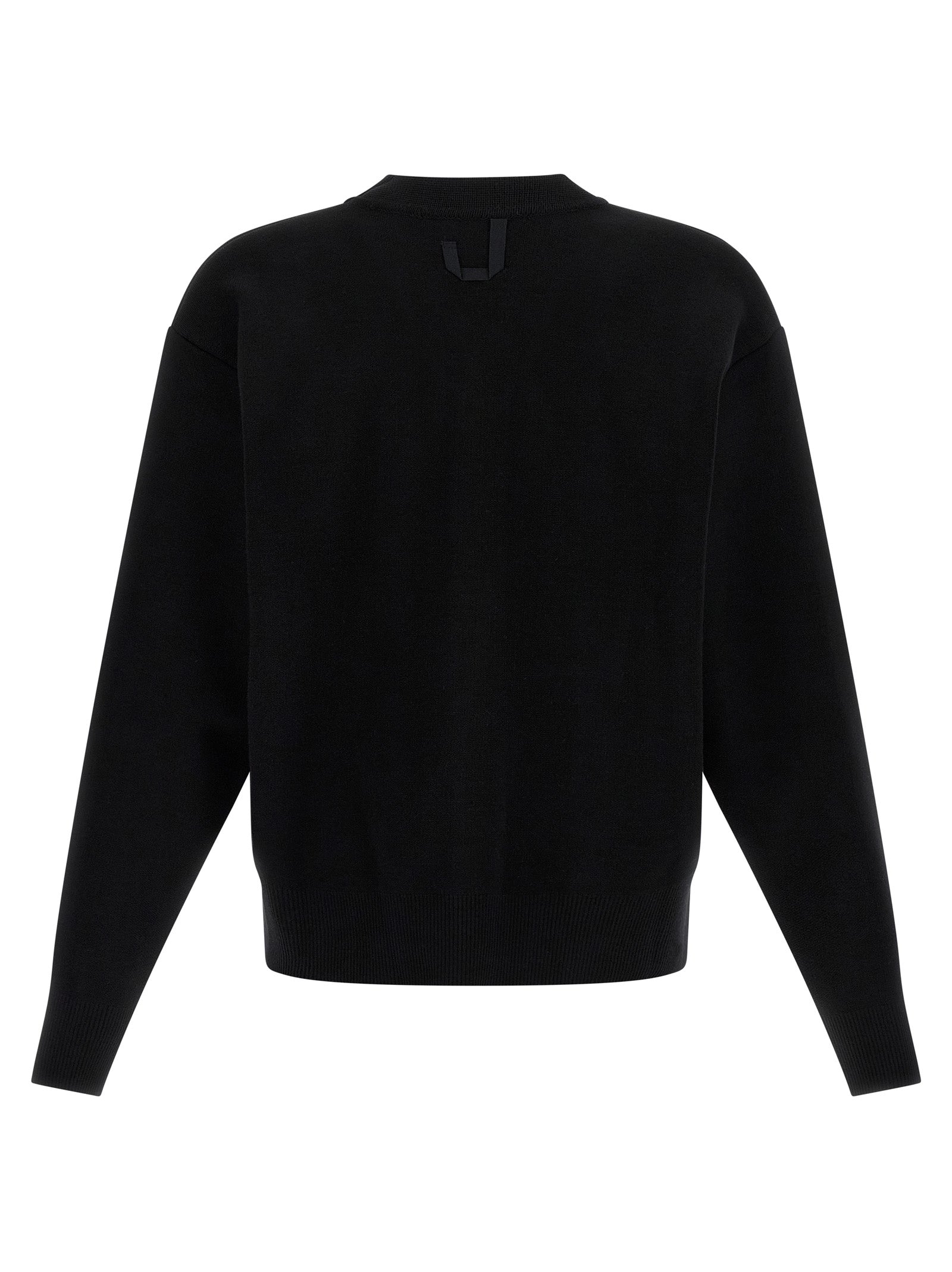 Cardigan by Jacquemus for men in polyamide & merino wool black showcases a captivating silhouette, artfully detailed with a captivating and v-neck neckline for a truly sophisticated captivating look.