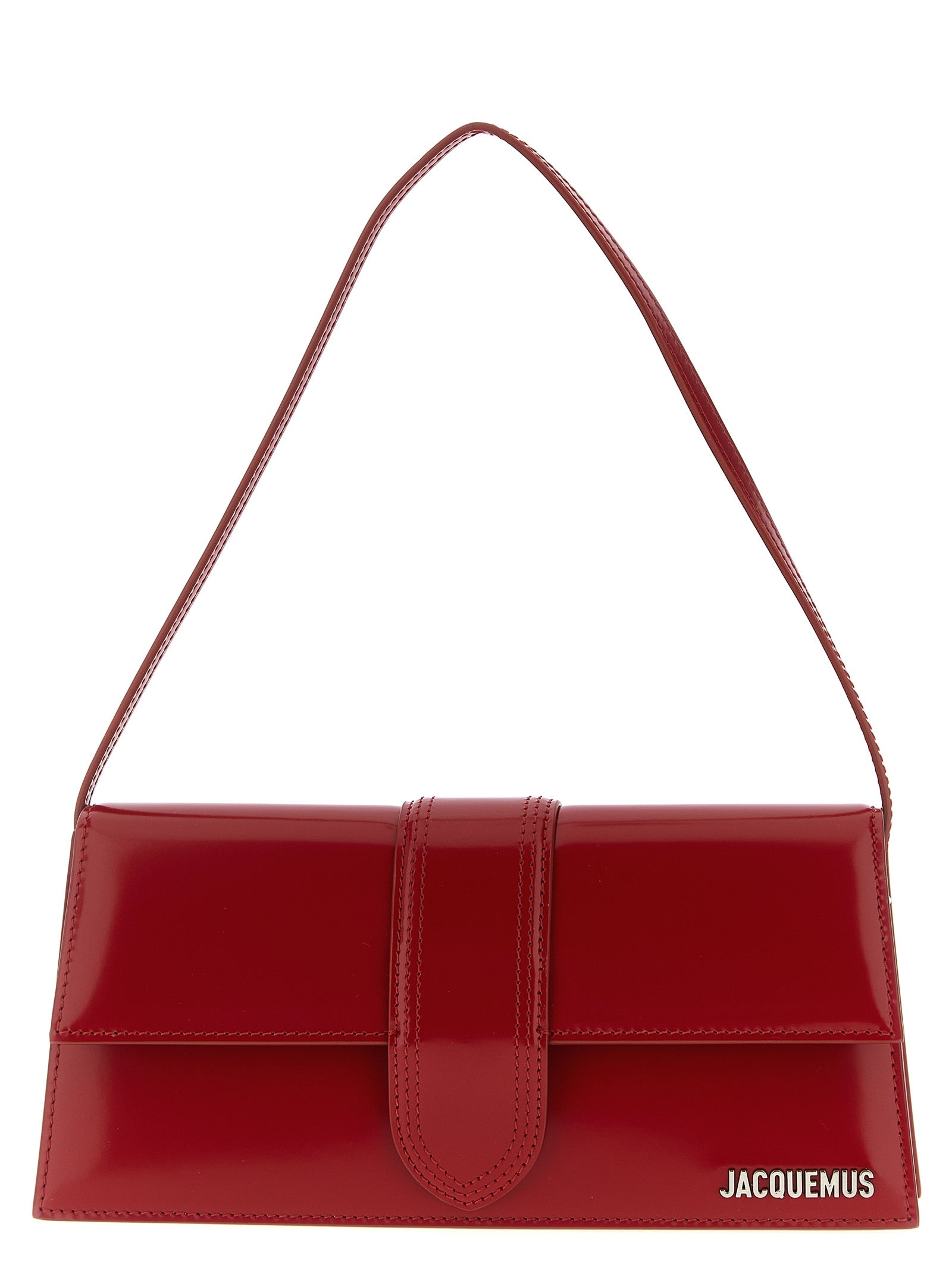 Shoulder Flap Bag by Jacquemus for women in calfskin leather multicolor, natural & red presents a statuesque silhouette, showcasing a secure flap & magnetic and statuesque with versatile shoulder-strap, adjustable-strap & handle for a sophisticated look.
