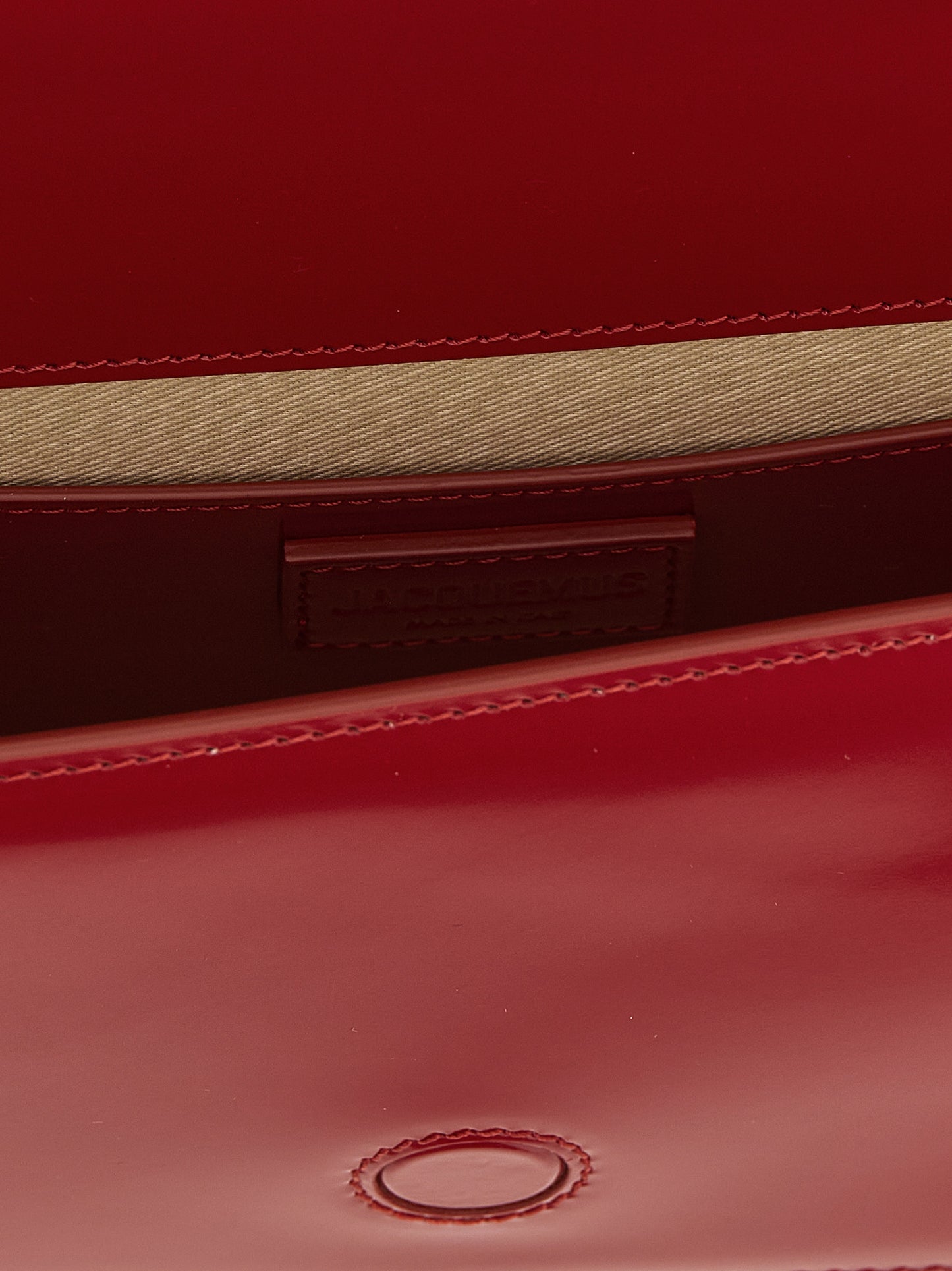 Shoulder Flap Bag by Jacquemus for women in calfskin leather multicolor, natural & red features an effortlessly chic silhouette with a secure flap & magnetic, ample , and versatile shoulder-strap, adjustable-strap & handle for effortlessly chic everyday luxury.