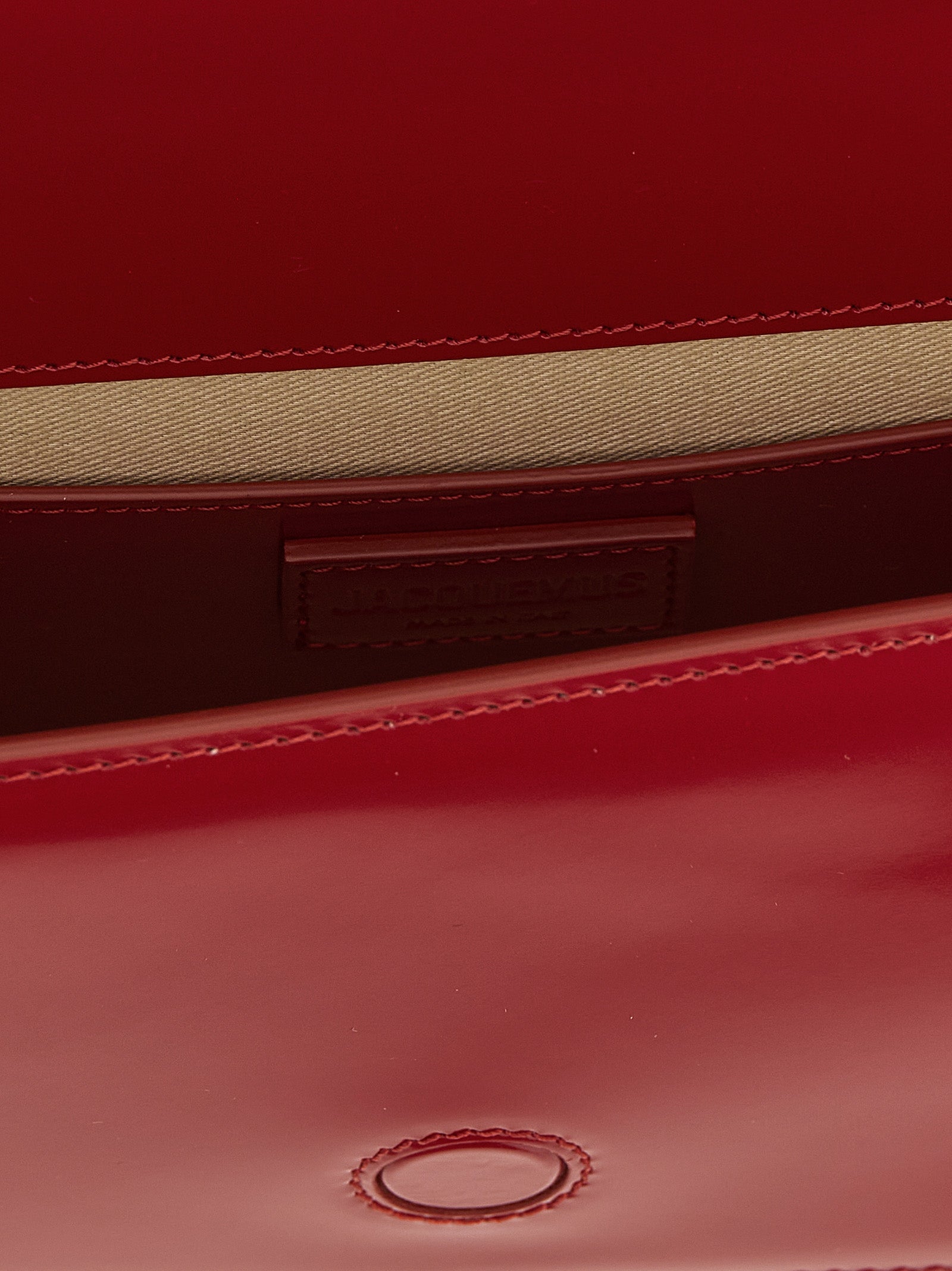 Shoulder Flap Bag by Jacquemus for women in calfskin leather multicolor, natural & red features an effortlessly chic silhouette with a secure flap & magnetic, ample , and versatile shoulder-strap, adjustable-strap & handle for effortlessly chic everyday luxury.