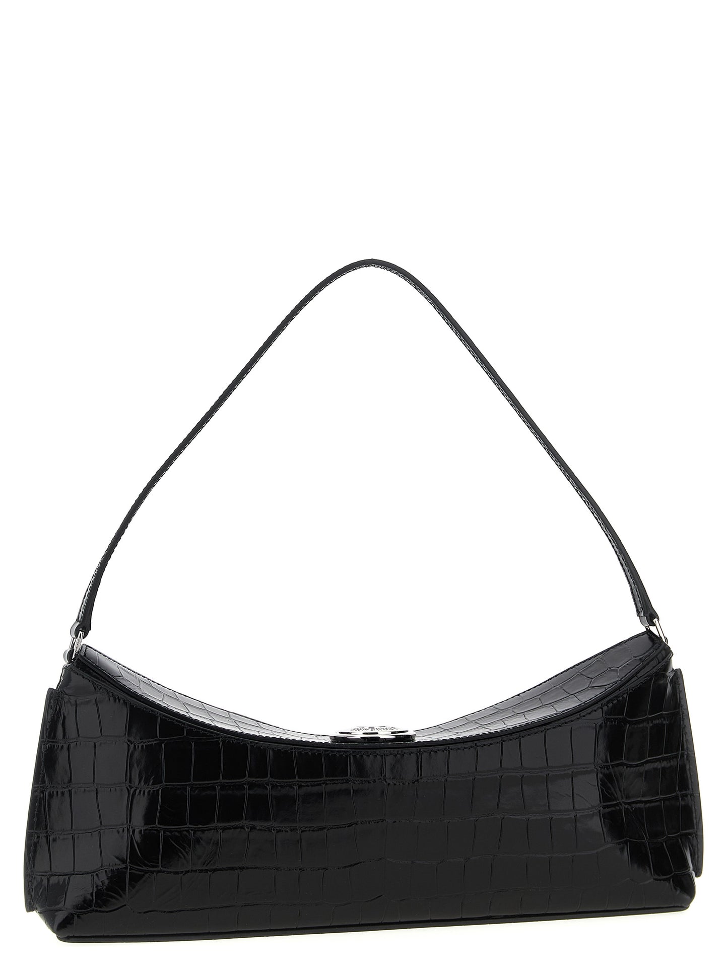 Shoulder Flap Bag by Jacquemus for women in croc skin bos taurus suede calf leather black & print presents a versatile silhouette, showcasing a secure flap, magnetic & button and versatile with versatile shoulder-strap & handle for a sophisticated look.