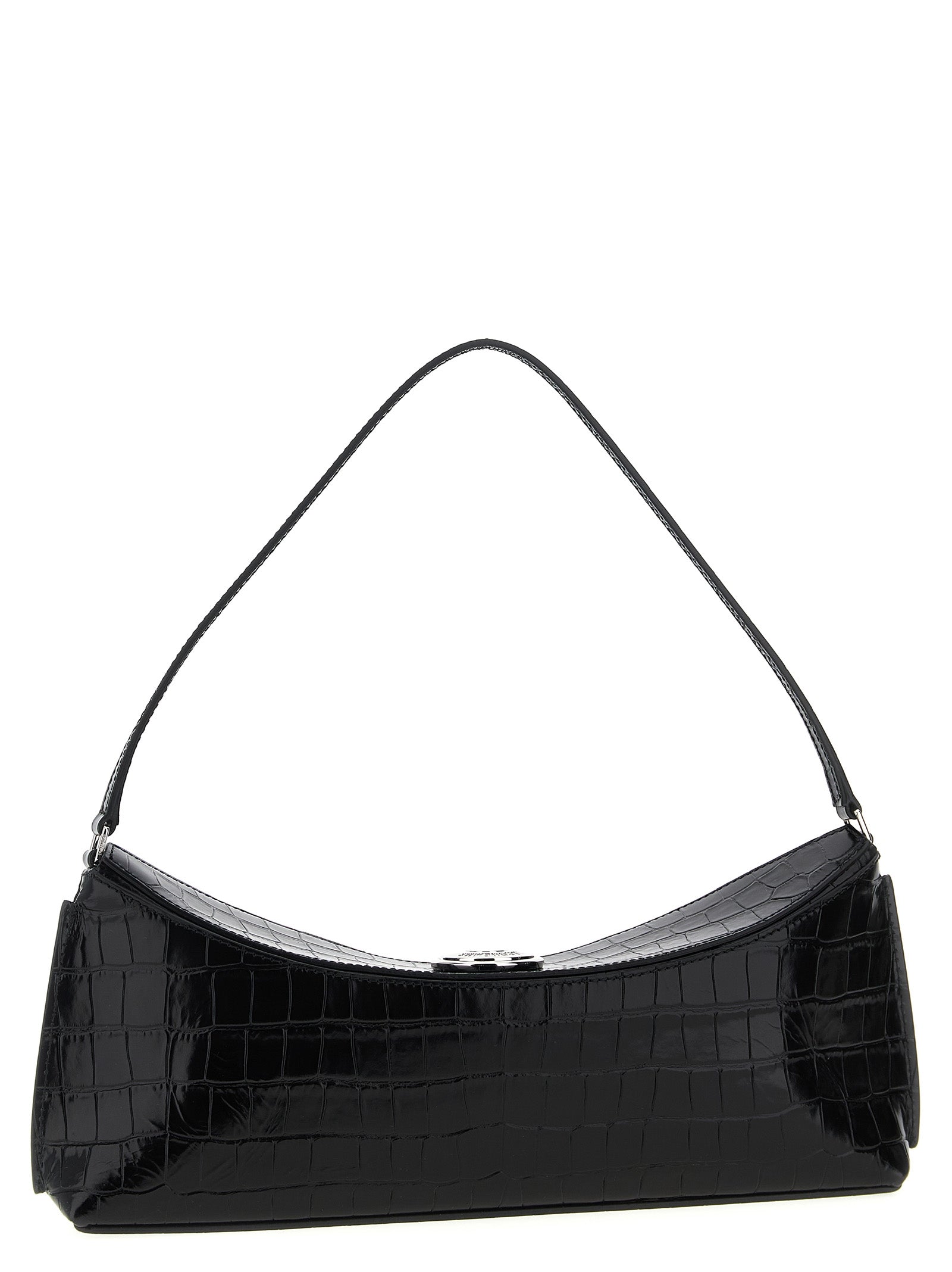 Shoulder Flap Bag by Jacquemus for women in croc skin bos taurus suede calf leather black & print presents a versatile silhouette, showcasing a secure flap, magnetic & button and versatile with versatile shoulder-strap & handle for a sophisticated look.