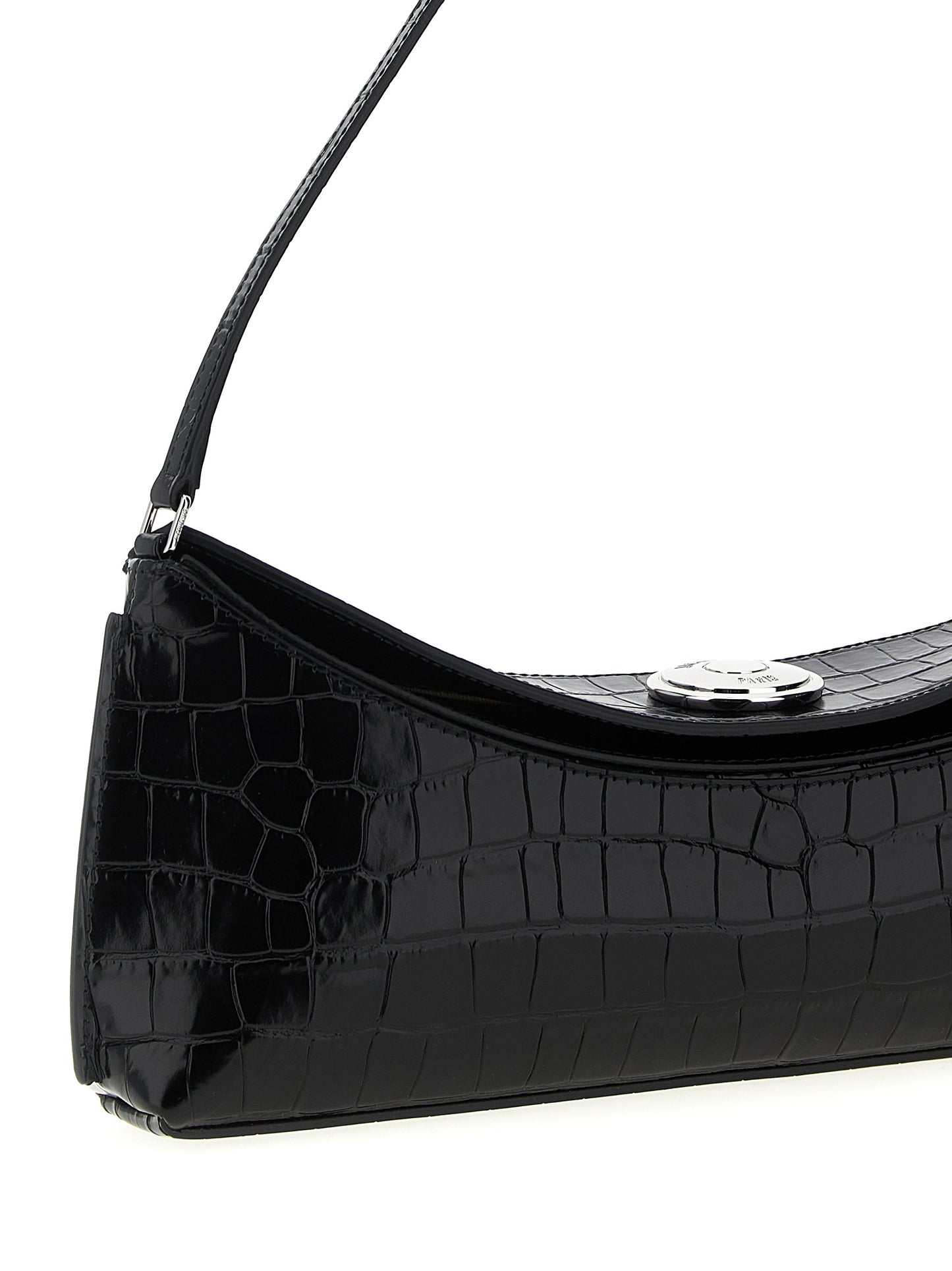 Shoulder Flap Bag by Jacquemus for women in croc skin bos taurus suede calf leather black & print features an effortlessly chic silhouette with a secure flap, magnetic & button, ample , and versatile shoulder-strap & handle for effortlessly chic everyday luxury.