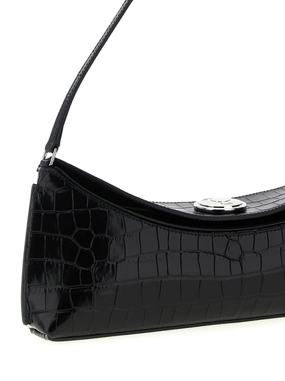 Shoulder Flap Bag by Jacquemus for women in croc skin bos taurus suede calf leather black & print features an effortlessly chic silhouette with a secure flap, magnetic & button, ample , and versatile shoulder-strap & handle for effortlessly chic everyday luxury.