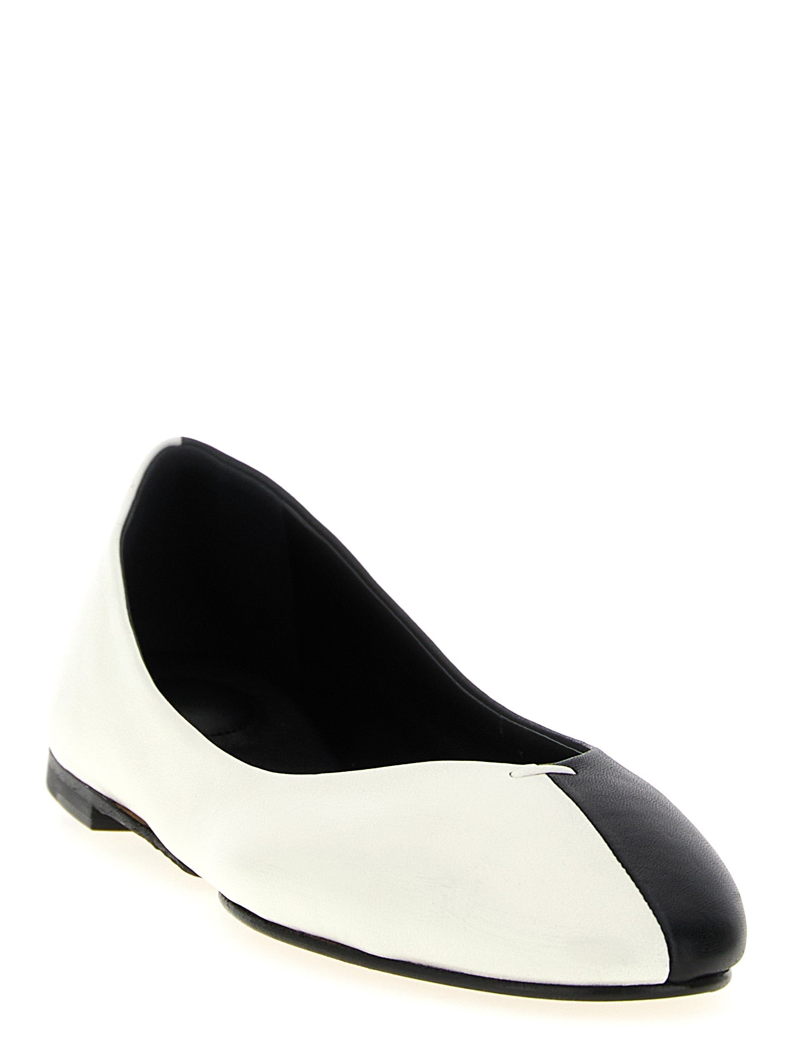 Ballet Flat Shoes by Jacquemus for women in lamb leather bicolour, black & white showcases a resplendent Women's Lamb Leather Ballet Flat Shoes aesthetic with a and .