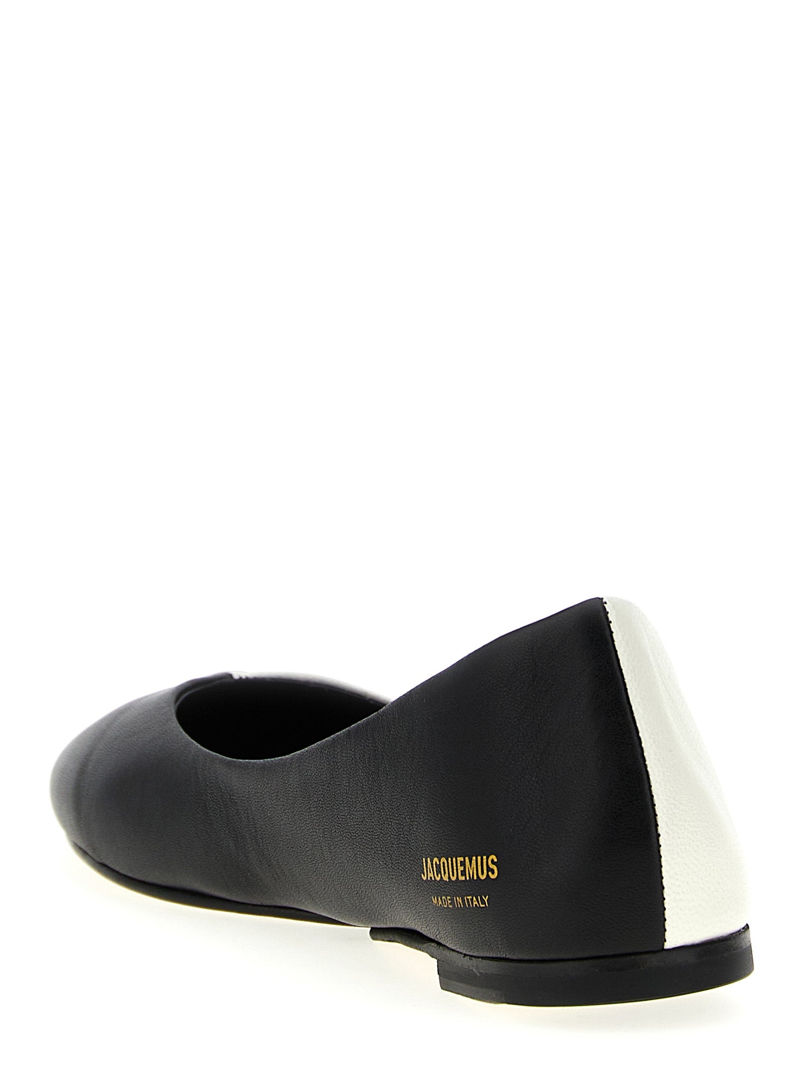 Ballet Flat Shoes by Jacquemus for women in lamb leather bicolour, black & white showcases a dynamic silhouette, artfully capturing Women's Lamb Leather Ballet Flat Shoes through its distinctive and elegant .