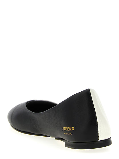 Ballet Flat Shoes by Jacquemus for women in lamb leather bicolour, black & white showcases a dynamic silhouette, artfully capturing Women's Lamb Leather Ballet Flat Shoes through its distinctive and elegant .