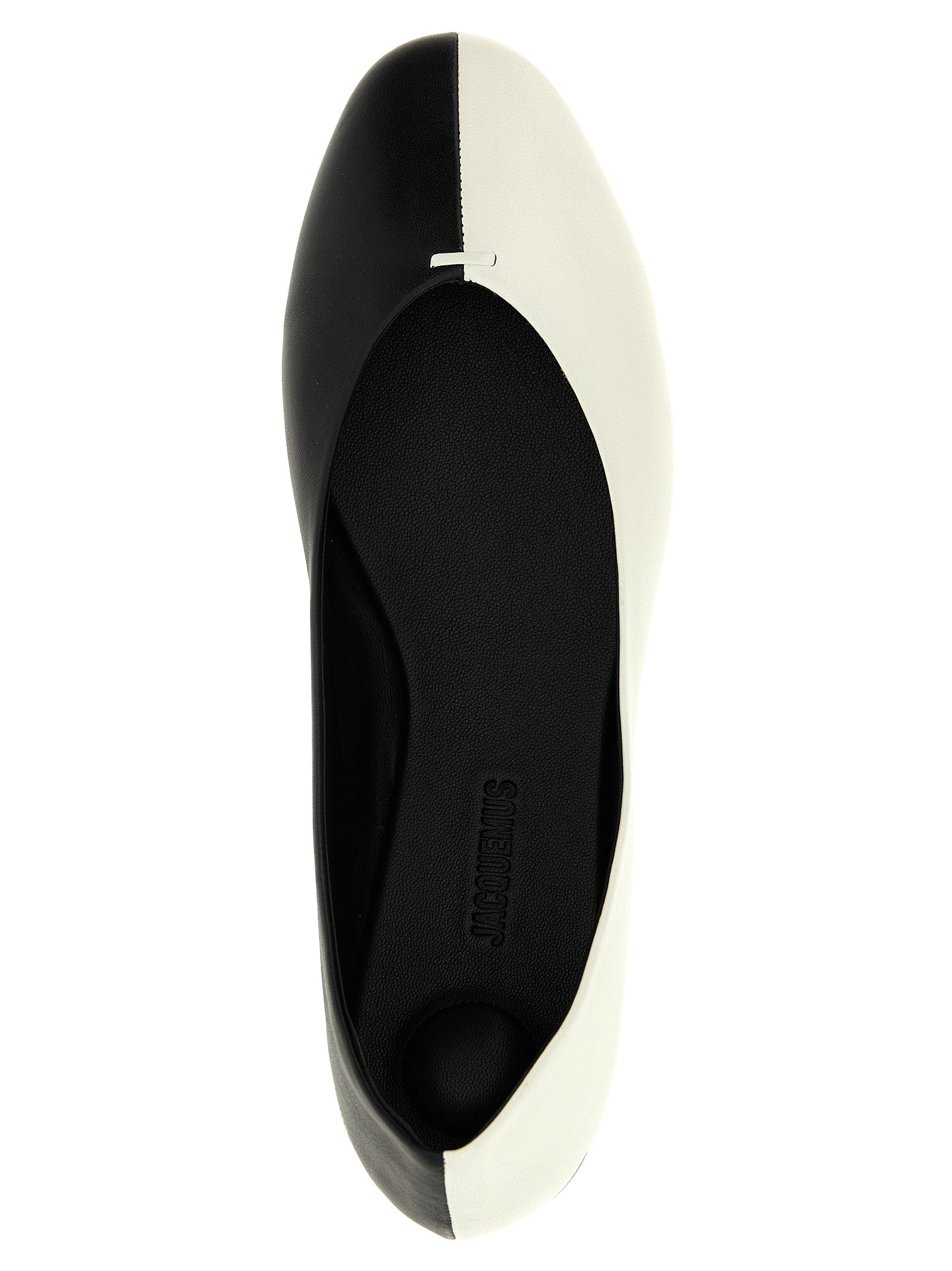 Ballet Flat Shoes by Jacquemus for women in lamb leather bicolour, black & white features an captivating silhouette, showcasing the captivating style of the Women's Lamb Leather Ballet Flat Shoes with its distinct and refined .