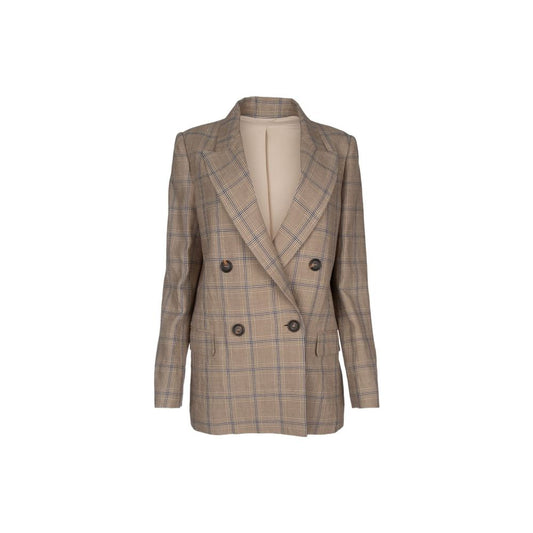 Blazer by Brunello Cucinelli for women in linen & virgin wool brown showcases a polished silhouette, highlighted by a refined and polished for a sophisticated finish.