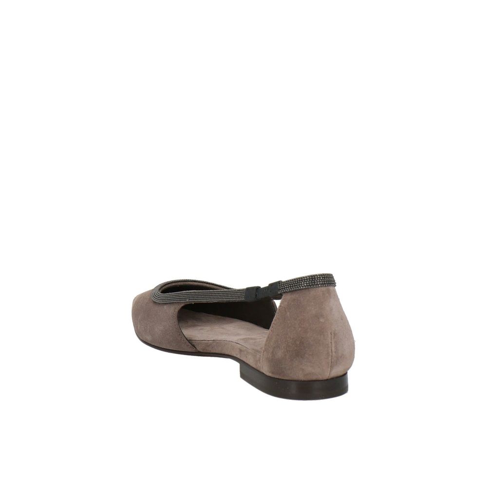 Brunello Cucinelli Gray Leather Ballet Flats