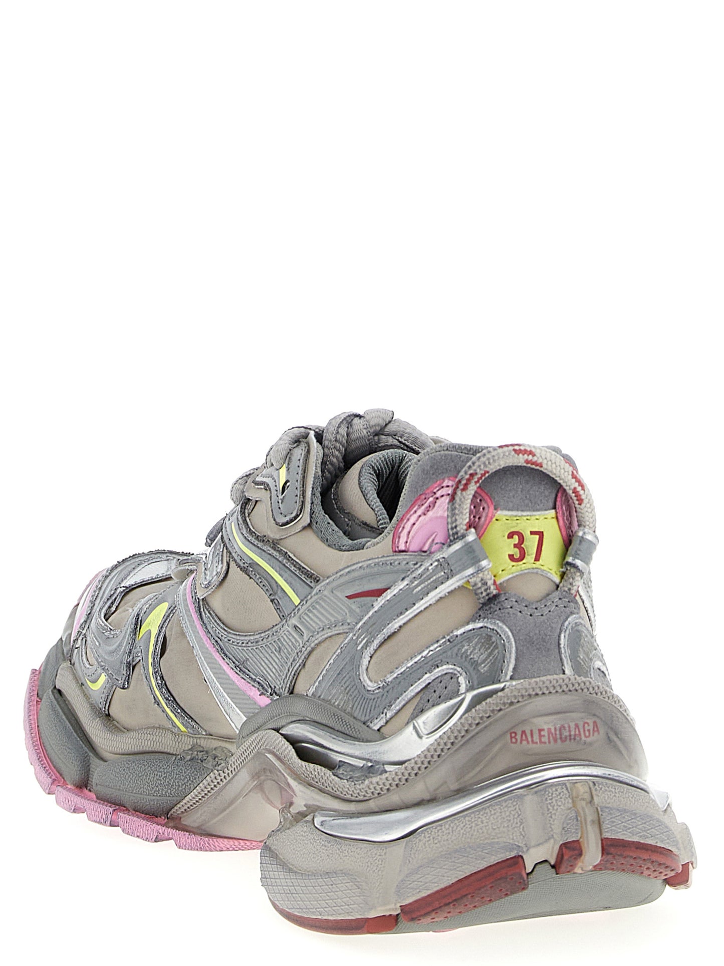 Athletic Sneakers by Balenciaga for women in polyester polyurethane polyethylene multicolor showcases a architectural silhouette, artfully capturing the essence of the Women's Athletic Polyester Polyurethane Polyethylene Sneakers with its signature architectural athletic style construction.