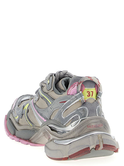 Athletic Sneakers by Balenciaga for women in polyester polyurethane polyethylene multicolor showcases a architectural silhouette, artfully capturing the essence of the Women's Athletic Polyester Polyurethane Polyethylene Sneakers with its signature architectural athletic style construction.