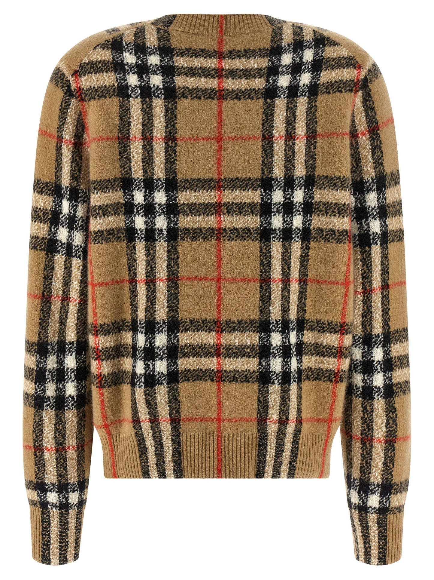 Cardigan by Burberry for women in cashmere beige & jacquard features an crisp silhouette, showcasing a sophisticated crew neckline and detail for a truly crisp finish.