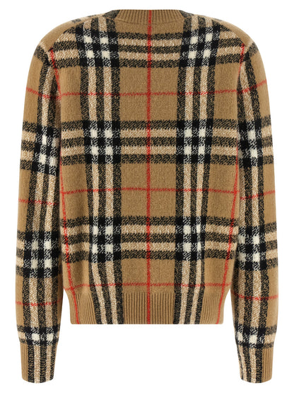 Cardigan by Burberry for women in cashmere beige & jacquard features an crisp silhouette, showcasing a sophisticated crew neckline and detail for a truly crisp finish.