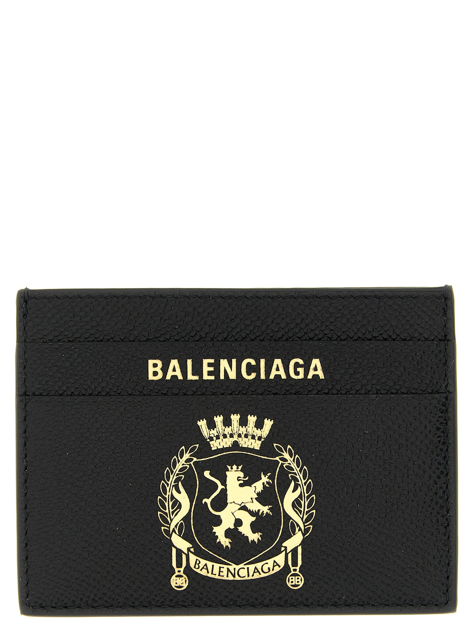 Cardholder Wallet by Balenciaga for men in calfskin leather black & print presents a streamlined silhouette, showcasing the sophisticated design of the Calfskin Leather Cardholder Wallet collection with functional card-organization.