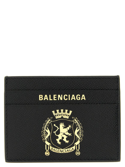 Cardholder Wallet by Balenciaga for men in calfskin leather black & print presents a streamlined silhouette, showcasing the sophisticated design of the Calfskin Leather Cardholder Wallet collection with functional card-organization.