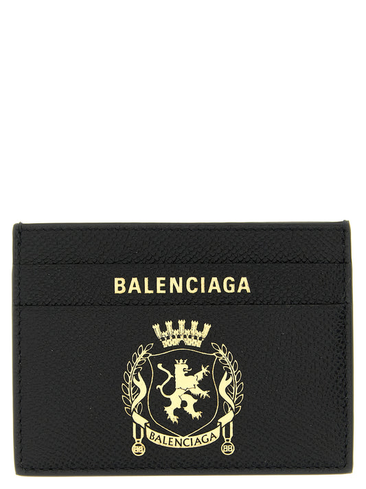 Cardholder Wallet by Balenciaga for men in calfskin leather black & print presents a streamlined silhouette, showcasing the sophisticated design of the Calfskin Leather Cardholder Wallet collection with functional card-organization.