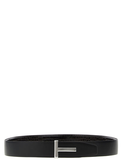 Belt by Tom Ford for men in croc skin bos taurus calfskin leather brown & print presents a artisanal silhouette from the Croc Skin Bos Taurus Calfskin Leather Belt collection, showcasing an artisanal design and refined craftsmanship for a artisanal look.