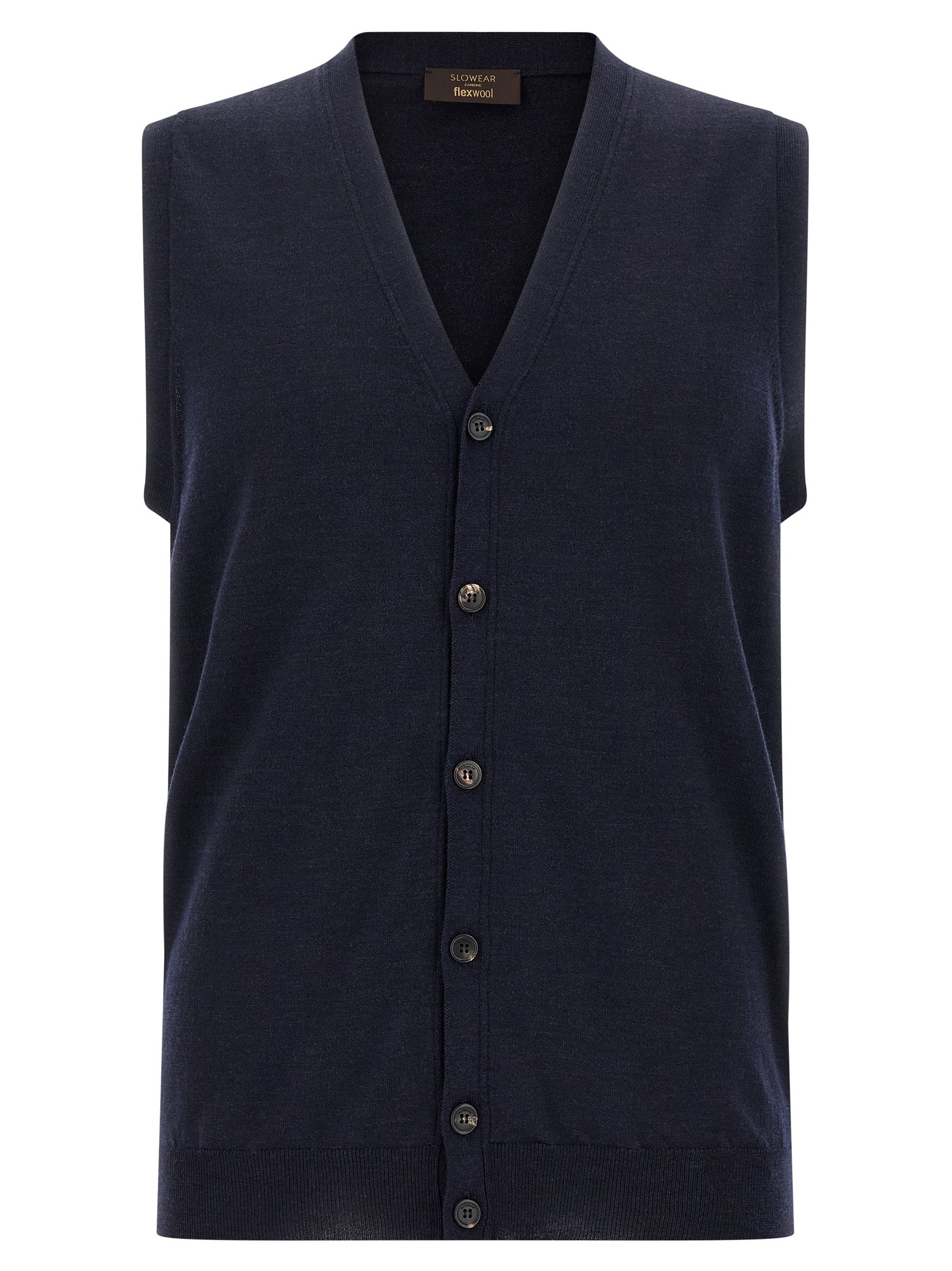 Cardigan by ZANONE for men in polyamide & virgin wool blue features an impeccable silhouette, showcasing a sophisticated v-neck neckline and sleeveless detail for a truly impeccable finish.