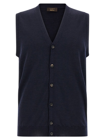 Cardigan by ZANONE for men in polyamide & virgin wool blue features an impeccable silhouette, showcasing a sophisticated v-neck neckline and sleeveless detail for a truly impeccable finish.