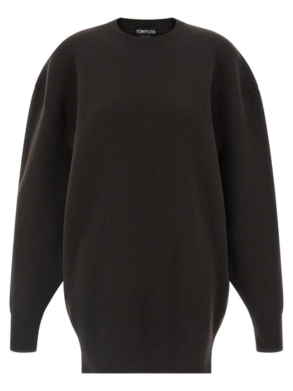 Dress by Tom Ford for women in polyamide & virgin cashmere wool brown showcases a striking silhouette, elegantly detailed with a , refined crew neckline, and a striking short for a striking finish.