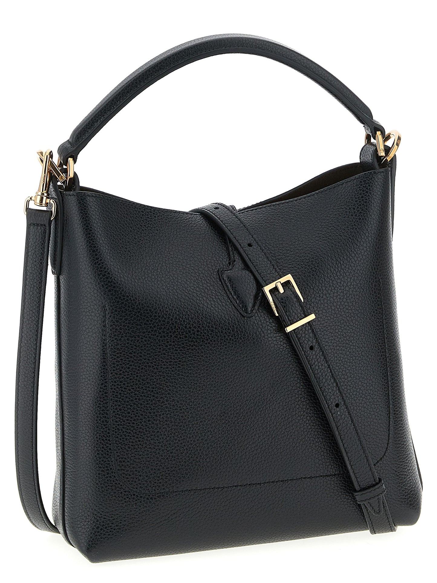 Mini Bucket Handbag by Tod's for women in calfskin leather black presents a ornamental silhouette, showcasing a secure snap & button, ample , and versatile shoulder-strap, handle & adjustable-strap for a ornamental finish.