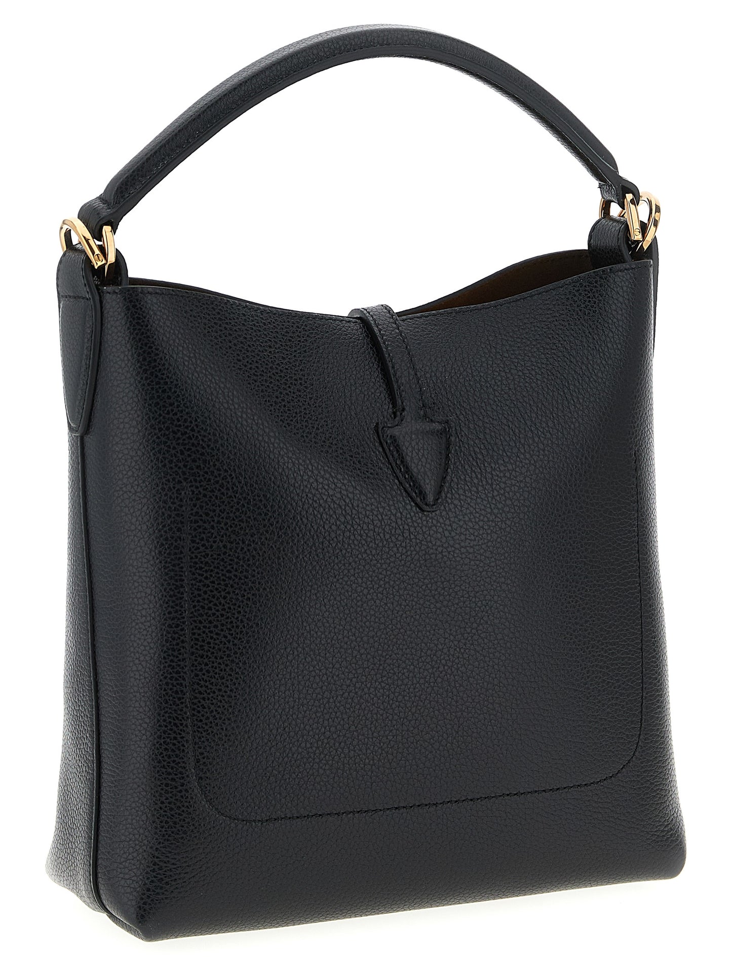 Mini Bucket Handbag by Tod's for women in calfskin leather black features a contemporary silhouette, showcasing a secure snap & button, ample , and contemporary shoulder-strap, handle & adjustable-strap for a sophisticated look.