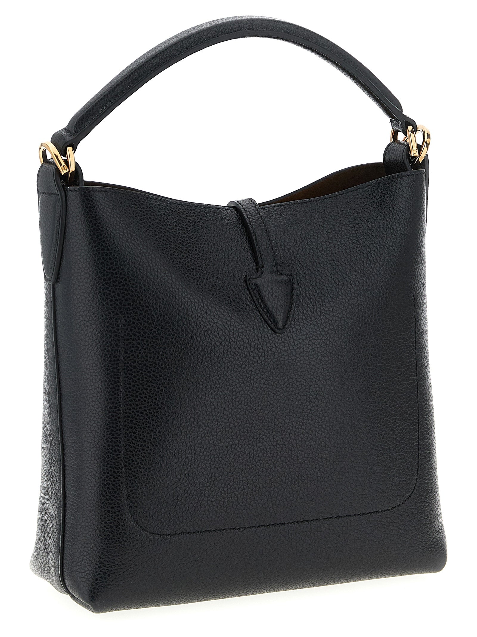 Mini Bucket Handbag by Tod's for women in calfskin leather black features a contemporary silhouette, showcasing a secure snap & button, ample , and contemporary shoulder-strap, handle & adjustable-strap for a sophisticated look.