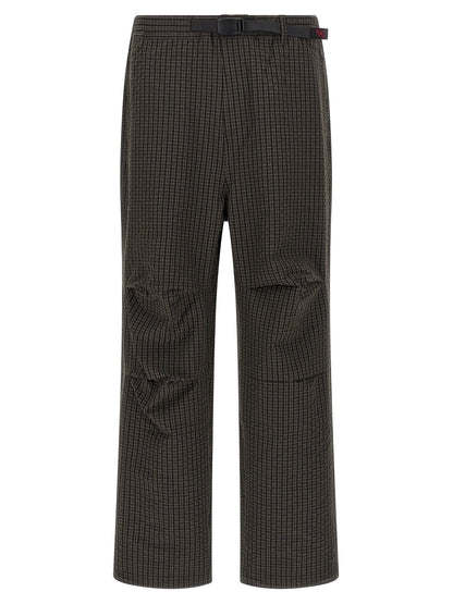 Gramicci Men's Wide Polyester & Rayon Casual Pants - Brown Patterned Checked Plaid