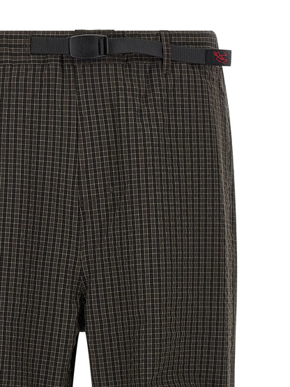 Gramicci Men's Wide Polyester & Rayon Casual Pants - Brown Patterned Checked Plaid
