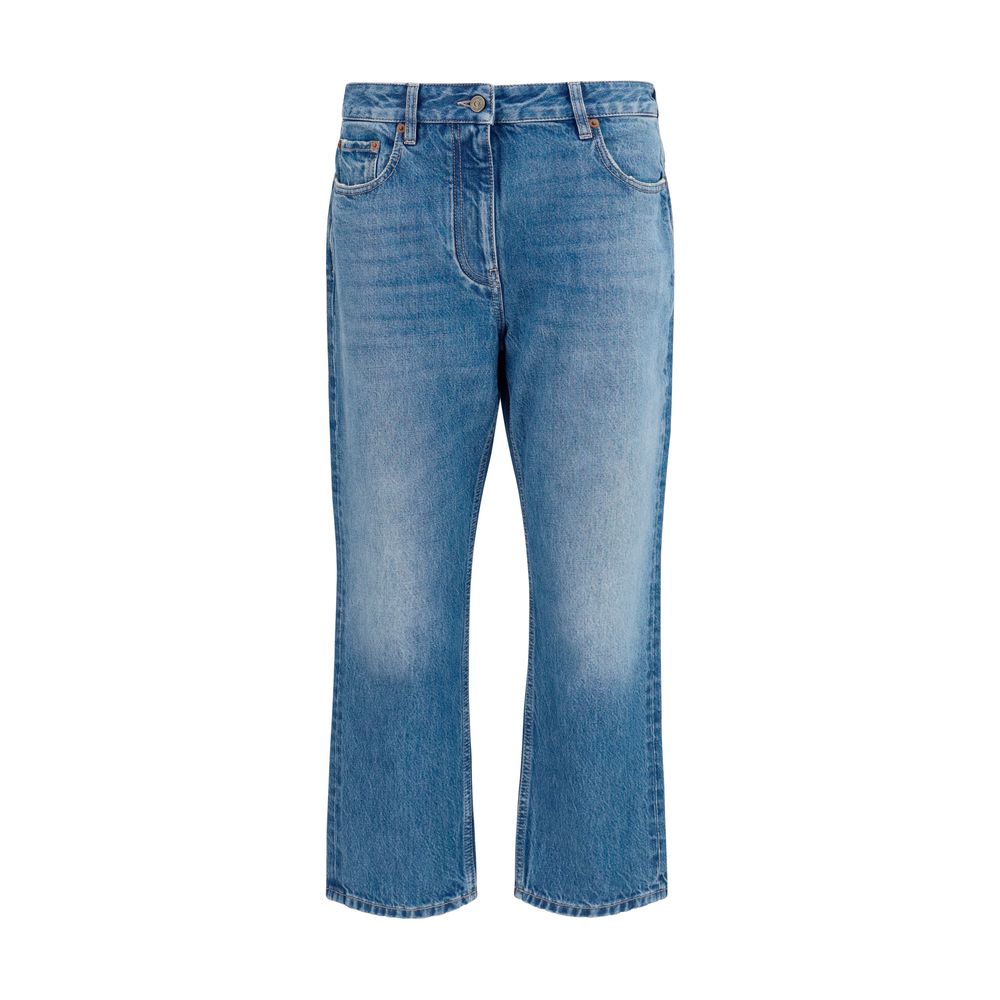 Jeans by Valentino Garavani for women in denim cotton blue & signature features a refined silhouette with a refined straight-leg & regular-fit, defined by a and a refined long for a refined finish.