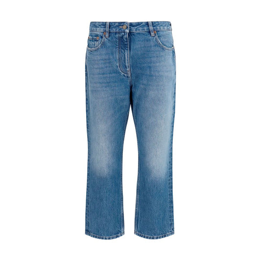 Jeans by Valentino Garavani for women in denim cotton blue & signature features a refined silhouette with a refined straight-leg & regular-fit, defined by a and a refined long for a refined finish.